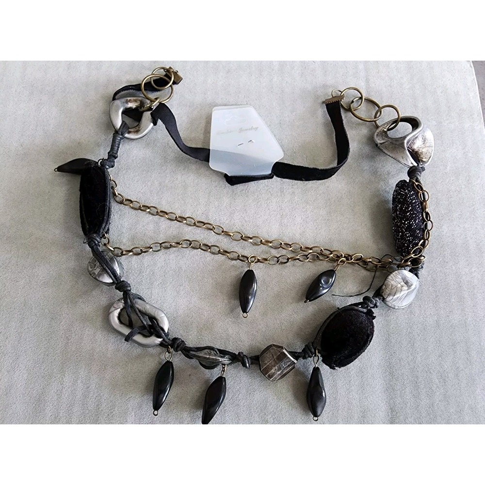 NEW Black and Gray Velvet Layered Necklaces Plastic Statement FREE‎ $HIPPING!!
